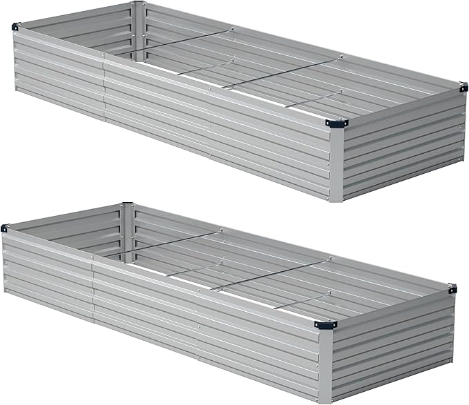 10x2x1ft(2 Pack) Galvanized Raised Garden Bed,Outdoor Planter Box Metal Patio Kit Planting Bed for Vegetables Flowers and Succulents,Silver