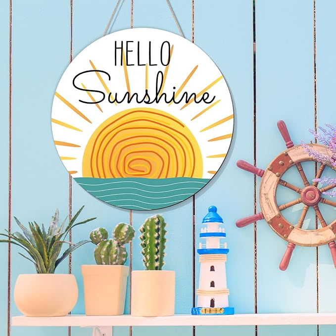 Summer Decorations Door Hanging Sign Wreath Hello Sunshine Wooden Door Hanger Farmhouse Rustic Welcome Summer Wreath Sign for Pool, Tree, Front Door, Wall, Party Supplies