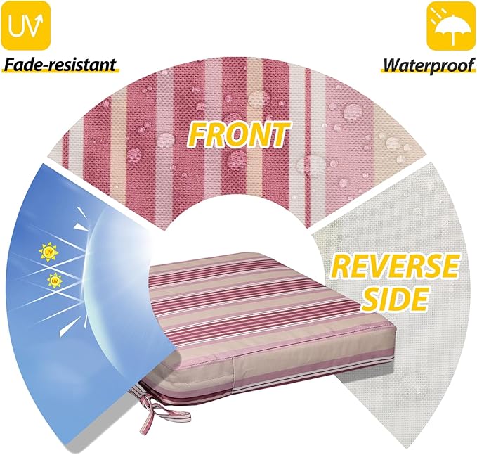 AAAAAcessories Outdoor Seat Cushions for Chairs, Waterproof, Fade-Resistant, 20" x 18" x 3", Patio Furniture Replacement Cushions, Set of 2, Dusty Rose Garden Stripe