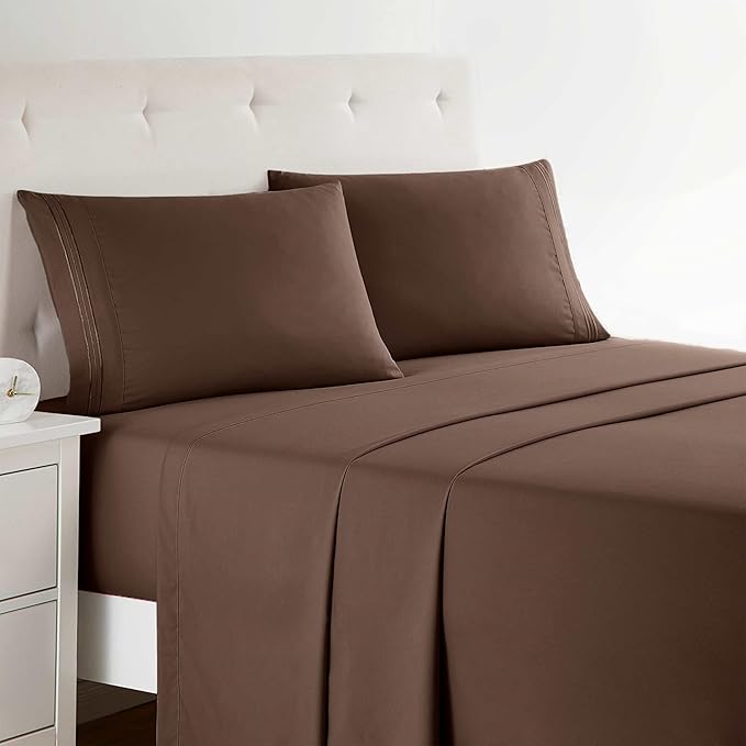 Clara Clark Premier 1800 Series 4pc Bed Sheet Set - Queen, Chocolate Brown