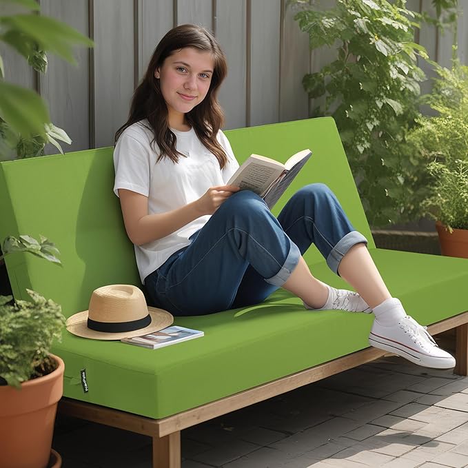 idee-home Outdoor Bench Cushion, Outside Cushions for Outdoor Furniture, Waterproof Seat Pad with Ties for Garden Backyard