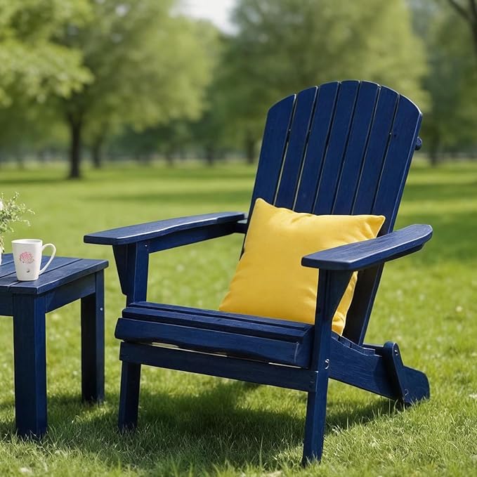 VINGLI Folding Adirondack Chairs Set of 2, Wood Adirondack Chair for Outdoor, Foldable Fire Pit Chairs for Patio, BBQ, Porch, Yard, Pool, Blue