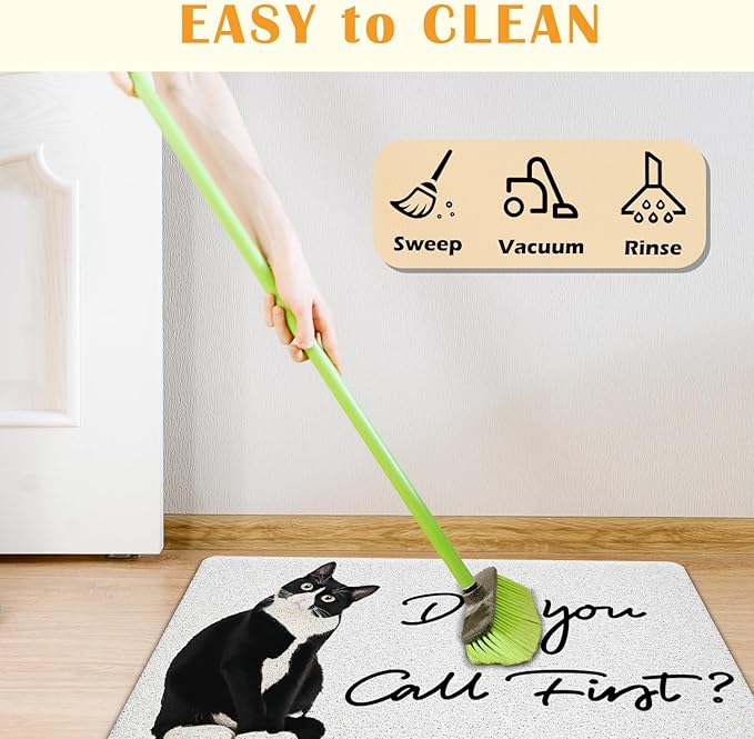 JINYO Cat Door Mat, Did You Call First Funny Door Mat Indoor Outdoor Entrance Entryway Porch, Cat Welcome Mats, Funny Kitty Bath Mats for Bathroom, 17x30 Inch