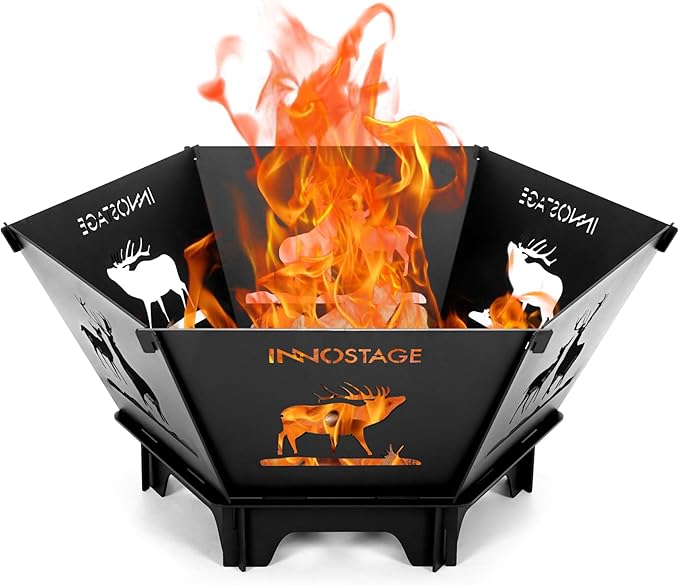 Fire Pit for Camping- 27.5 Inch Collapsible Firepit for Patio Outside Wood Burning Outdoor Indoor BBQ Picnic Foldable Fire Pits Bonfire of Backyard Patio with Portable Tote Bag