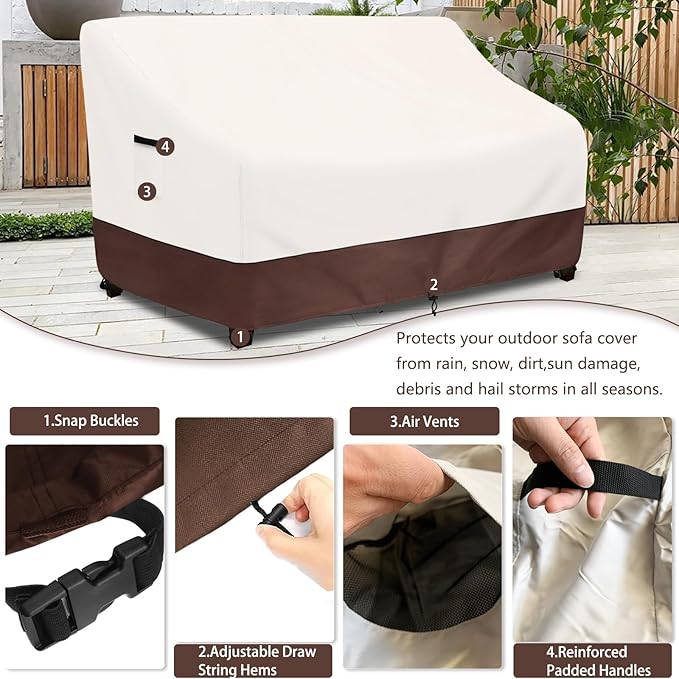 Outdoor Couch Covers,85 Inches Outdoor Sofa Cover, Waterproof Patio Furniture Cover,Furniture Covers for Patio Seating (Beige)