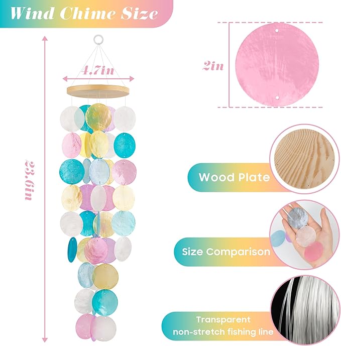 Wind Chimes for Outside - Handcrafted Capiz Shells Windchime Coastal Style Decor for Indoor/Outdoors, Garden Decor, Great Gift for Women, Wind Chimes Lovers and More (Candy Colorful)