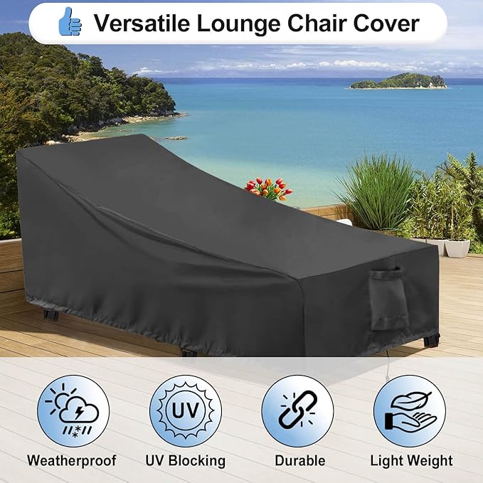 OutdoorLines Outdoor Waterproof Patio Chaise Lounge Chair Cover - UV Resistant Lounger Covers Heavy Duty Weatherproof Patio Sofa Furniture Covers, 1 Pack, 78Wx35.5Dx33H Inches, Black