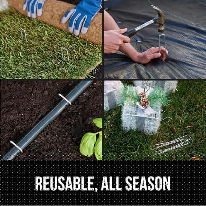 GORILLA GRIP 50 Pack Strong Galvanized Steel Landscape Staples, Rust-Resistant Sharp Tips, Plant and Garden Stakes, Adjustable Ground Yard Anchors, Outdoor Metal Landscaping Pins for Lawn, 6 Inch