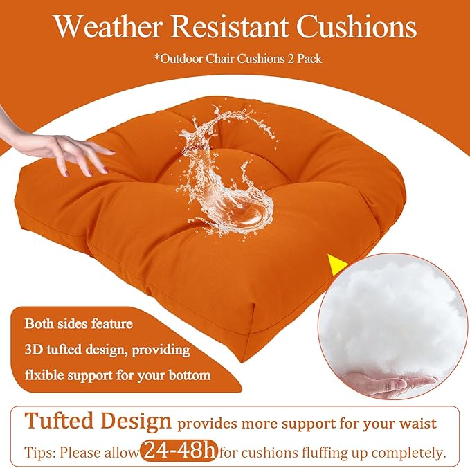 MTMR Water-Repellent Outdoor Chair Cushions Set of 2, 19”X19” Patio Chair Cushions with High Elasticity PP Cotton, Thick Tufted Outdoor Patio Furniture Cushions, Seat Cushions for Outdoor Furniture