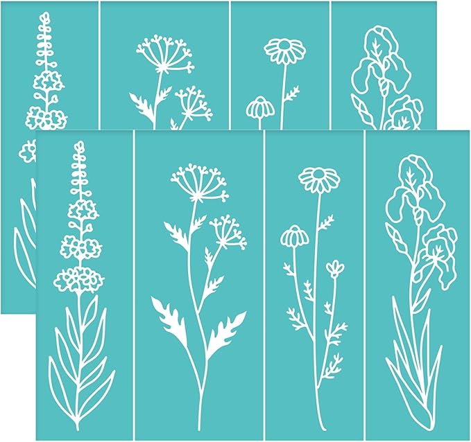 OLYCRAFT 2pcs Silk Screen Printing Stencils Floral Pattern Self Adhesive Mesh Transfers Stencil Reusable Wild Flower Silkscreen Stencils for Printing on Wood T-Shirts - 5.5x7.7 Inch