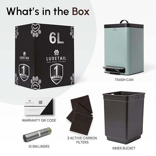 Small Dog Poop Trash Can Outside – 6L/1.6 Gallon Dog Small Trash Can with Lid, Odor-Locking Carbon Filter System, Hands-Free Stainless Steel Pedal, Easy-Clean Removable Bucket, Sage Green