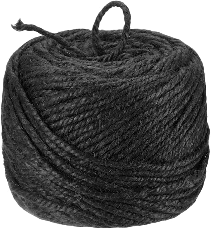 1-Pack Natural Jute Twine String, 3mm x 328ft/100m Long Garden Twine Balls for Crafts/Gift Wrapping/Gardening Plants, Durable Plant Ties Thick Rope [Black]