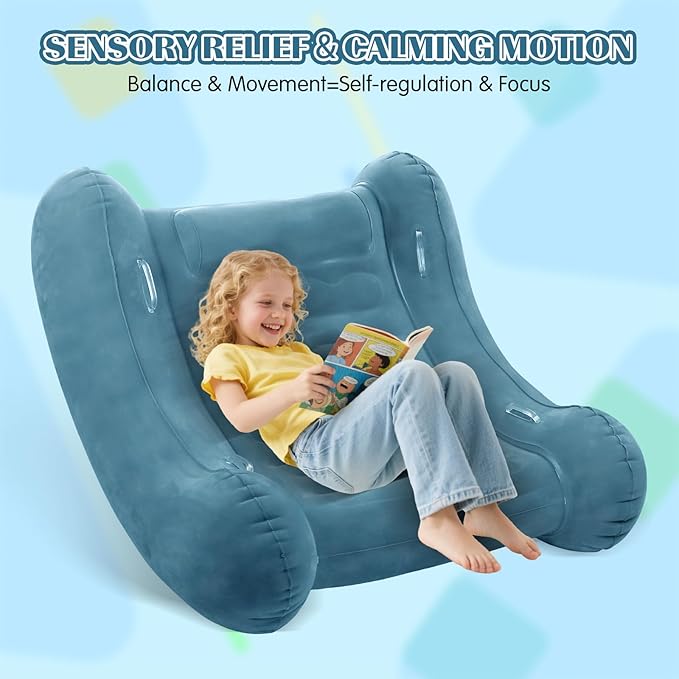 Sensory Rocker Chair for Kids, 55” x 55” x 46” Air Cloud Rocker, Inflatable Sensory Chair for Autistic ADHD Child, Indoor/Outdoor Toddler Rocking Chair-Includes Air Pump and Repair Kit