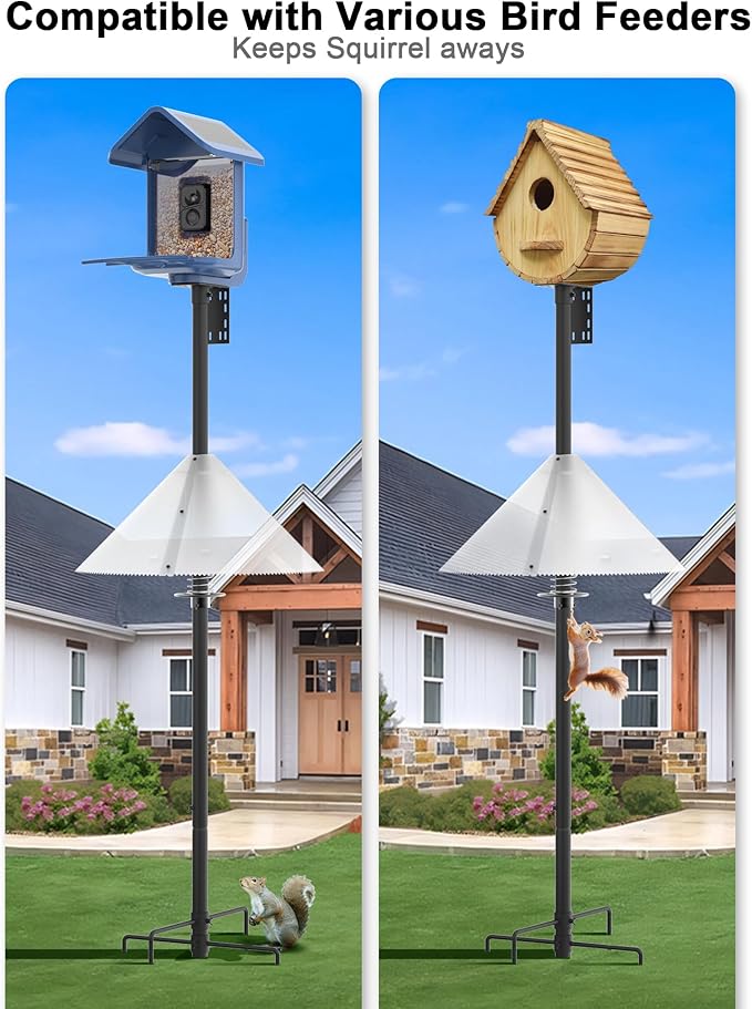 Bird Feeder Pole with Squirrel Baffle - 104 Inch Bird House Pole for Outdoors Heavy Duty, Squirrel Proof Baffle with Stainless Steel Spring for Better Defense, Slip-Fit Connection