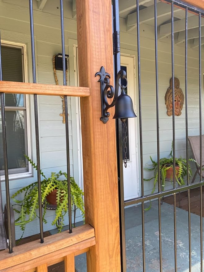 Vintage Cast Iron Dinner Bell as Entry Door Bell, Outside Hanging Decor or Indoor Decoration Wall Antique Farm and Front Gate Bell, Jet Black
