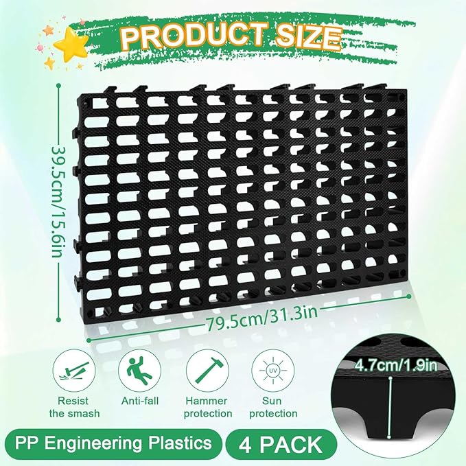 4 Pack Heavy Duty Fountain Basin Grate, 32"x 16" Pondless Waterfall Kit, Water Grid for Raised Beds, Rectangular Hide Reservoir Grates for Indoor & Outdoor Ponds, Waterfall Fountains, Water Gardens