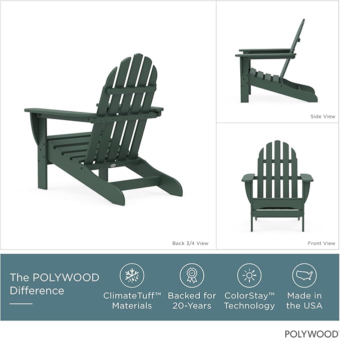 POLYWOOD AD4030GR Classic Outdoor Adirondack Chair, Green