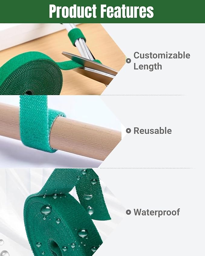 32.8 Ft Green Garden Tie, Twist Ties for Plants 1/2", Reusable Adjustable Plant Tape, Garden Ties for Climbing Plants, Plant Supports for Tomato Vines Peppers Rose Bushes Indoor Outdoor (1 Roll)