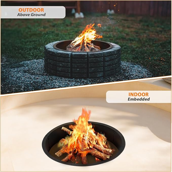 36" Fire Pit Ring Insert, YAHKBTEN Smokeless Heavy Duty Steel Fire Pit for Outdoor, 36"/39" In-Ground Campfire Ring - Portable DIY Frame, Rust-Resistant Backyard Bonfire, Camping & BBQ Essentials