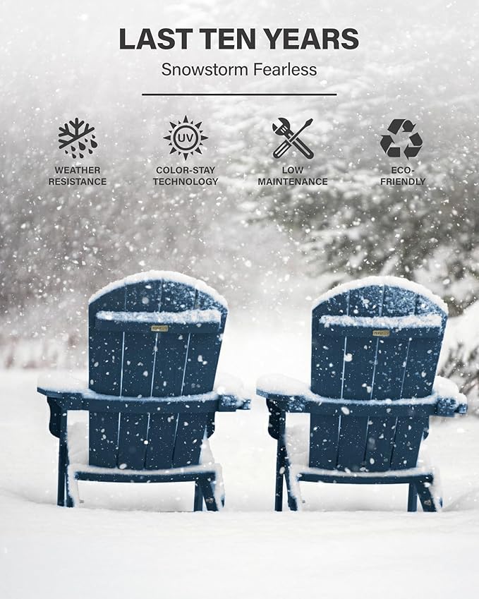 YEFU Adirondack Chair, Oversized Plastic Adirondack Chair Folding Outdoor Chairs with Cup Holder, Lawn Chair with Weather Resistant for Outside Deck Lawn Garden, Weight Capacity Up to 400 Lbs –Navy
