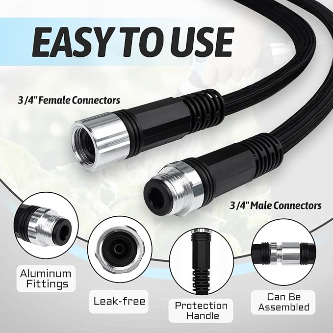 Garden Hose 100 ft, Water Hose with 10 Function Hose Nozzle, Ultra-Light & Flexible Hose for Yard, 3/4 GHT