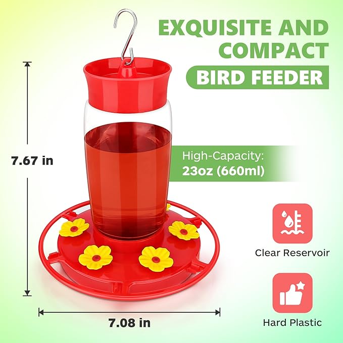 Hummingbird Feeder, 2Pack Hummingbird Feeders for Outdoors Hanging ant and Bee Proof, Humming Birds Feeders for Outside, Plastic Hummingbird Feeder, Humming Bird Feeder 23 OZ