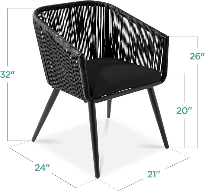 Best Choice Products Set of 2 Patio Dining Chairs, Outdoor Seating for Backyard, Poolside, Balcony w/Woven Wicker Design, 250lb Weight Capacity - Black/Black
