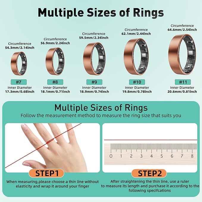 Smart Ring with Sleep Monitoring, Step Counting, Heart Rate, Blood Oxygen for iOS and Android, No Subscription Fee, IP68 Waterproof Health Tracker (Silver, 11)