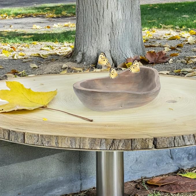 Wood Butterfly Feeder Bowl 9.84X6.69X2.36In Outdoor Birdbath Water Dish for Hummingbirds Butterflies Rustic Garden Wildlife Decor