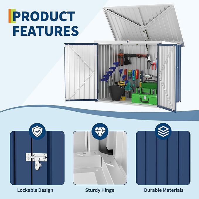 Outdoor Trash Can Storage Box with Lock Latch & Sloped Roof, Outdoor Storage Shed with Galvanized Steel Trash Bin Enclosure for Backyard, Patio & Garden Tool Organization