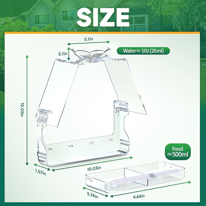 Large Window Bird Feeder with 2 Strong Suction Cups & 2 Non-Marking Adhesive Hooks, Clear View Bird Watching Gift for Bird Lovers & Cats, Bird House-Shaped Design Decor