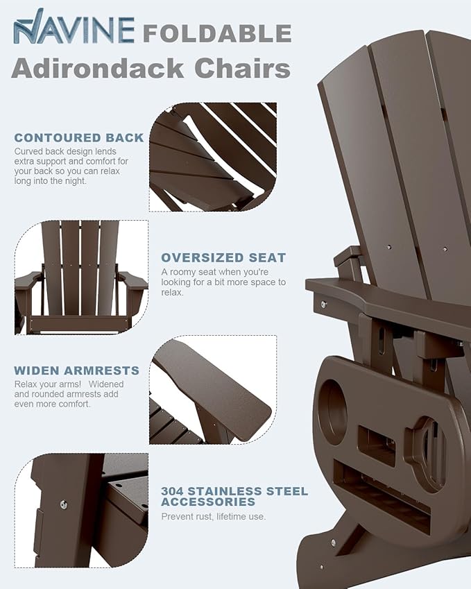 Adirondack Chair Set of 8, HDPE Folding Adirondack Chair with Multifunctional Cup Holder, Weather Resistant Fire Pit Chair for porches, patios, poolsides, Decks.