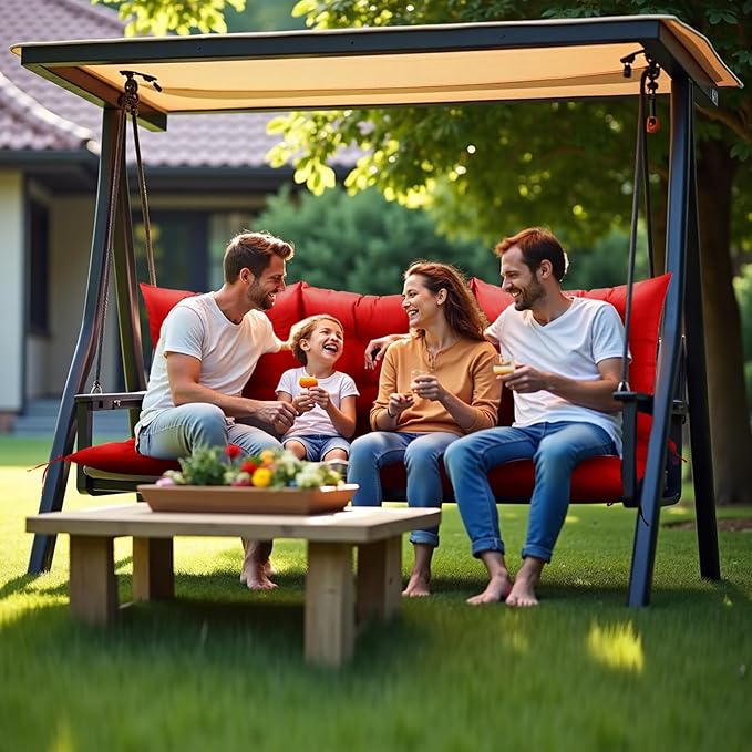 NACATIN 3 Seat Cushion for Outdoor Swing - 60x40 inches, 4" Thick Porch Swing Cushions with Ties and Storage Bag, Waterproof Bench Cushions for Patio, Outdoor, Backyard and Garden (Red)