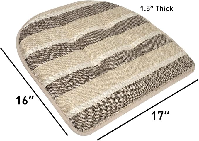 Chair Cushion Memory Foam Pads Tufted Slip Non Skid Rubber Back U-Shaped 17" x 16" Seat Cover, (Pack of 3)