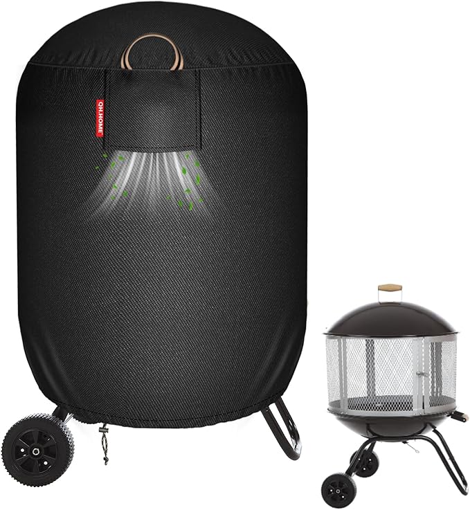 [2026 Upgraded 900D Fabric] Fire Pit Cover Round for Fire Sense 01471 Fire Pit, 30"D x 44"H Wood Burning Fire Pit Cover, 900D Heavy Duty Waterproof Fabric for Outdoor Chiminea-Black