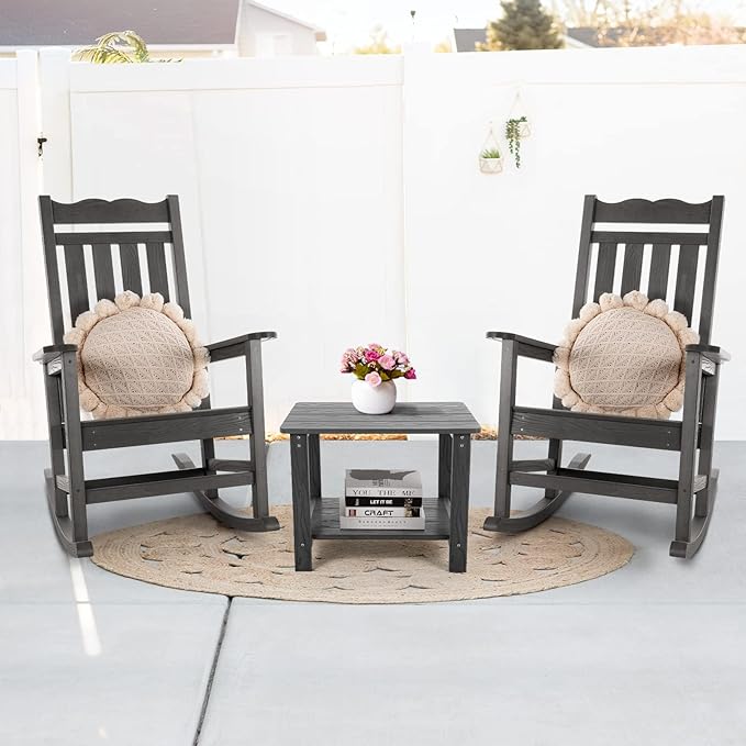 Stoog Outdoor & Indoor Rocking Chairs Set of 2, All-Weather Porch Rocker with High Back, 400 lbs Support Front Porch Rocker Chairs, Easy to Maintain, Grey