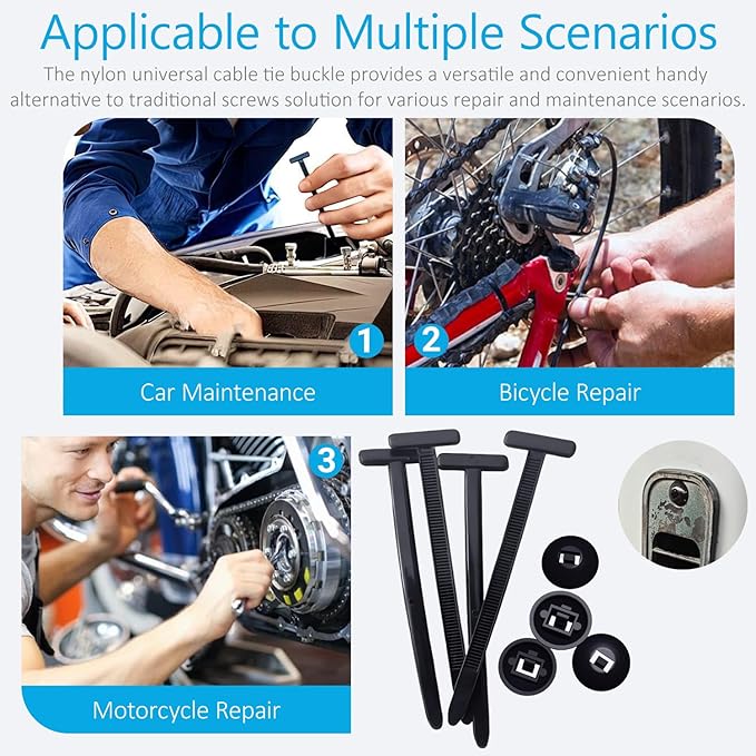 2026 Upgraded Nylon Universal Cable Tie Buckle, Heavy Duty Self-Locking Rivet Zip Ties, Multifunctional Cable Tie Buckle for Car Daily Repair, Home, Office, Garden, Workshop(100Pcs)