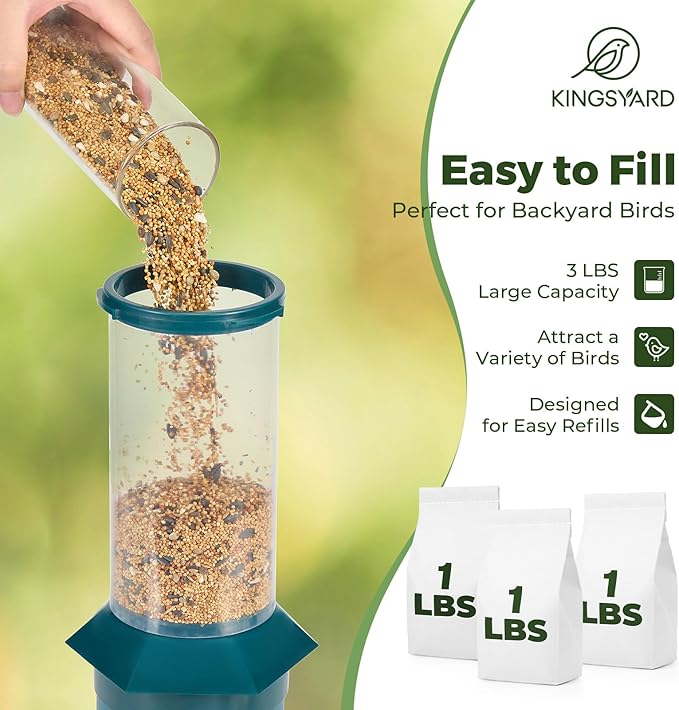 Kingsyard Squirrel Proof Bird Feeder for Outside, 3 LBS High Capacity Metal Feeder with Adjustable Weight Sensing, Weatherproof Wild Bird Feeders for Cardinals Blue Jays - Garden Decor Gifts