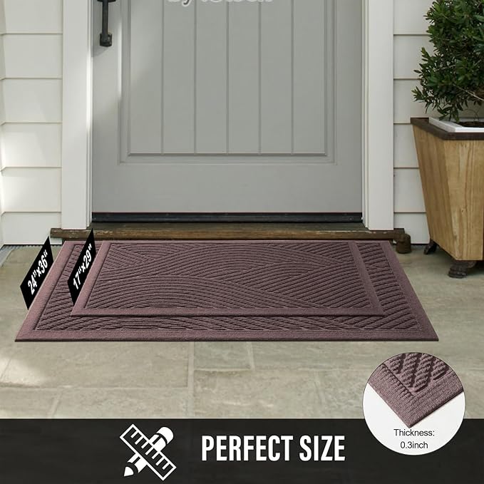 Sturdy Front Door Mat, Absorbent Muddy Dirt Resist Welcome Door Mats Outdoor Indoor, Stain and Fade Resistant, Non-Slip Backing Entry Mat Low Profile Doormat for Entryway, 36×24, Coffee
