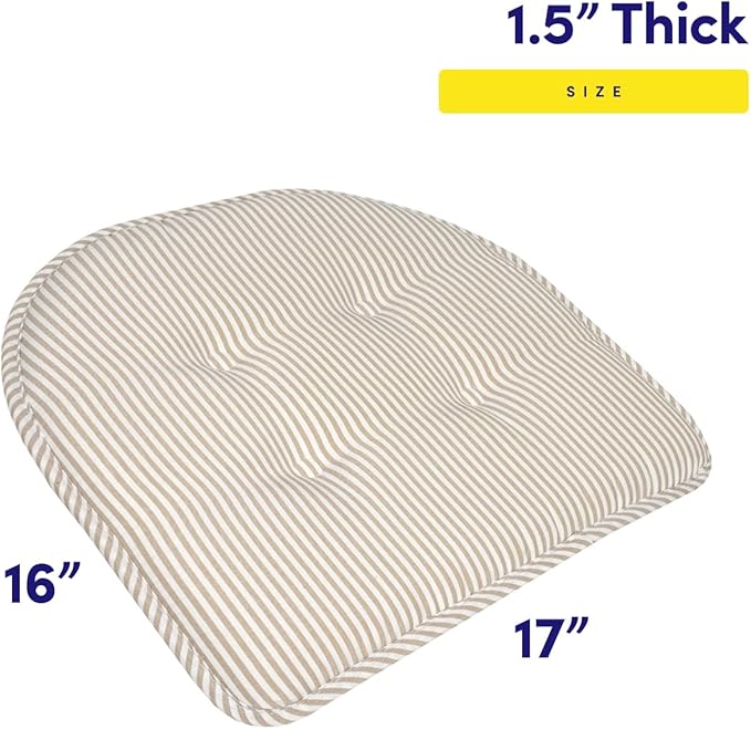 Sweet Home Collection Chair Cushion Memory Foam Pads Tufted Slip Non Skid Rubber Back U-Shaped 17" x 16" Seat Cover, 4 Count (Pack of 1), Pinstripe Taupe