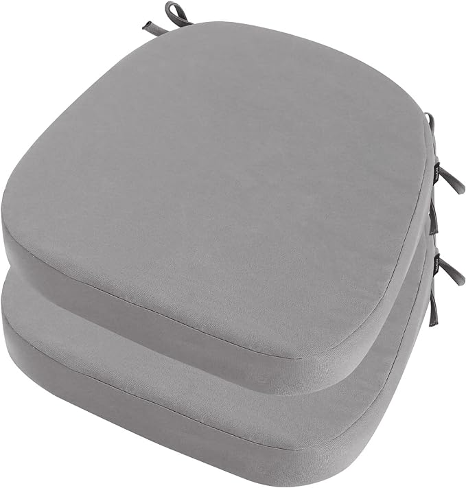 idee-home Outdoor Chair Cushions Set of 2, 17" x 17" x 3" Thick D-Shaped Patio Furniture Outdoor Seat Cushions Waterproof with Ties, Dining Pads