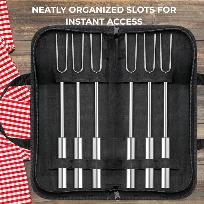 Smores Sticks For Fire Pit [All-Stainless Steel Set Of 12] -Marshmallow Roasting Sticks For Campfire, Telescoping S'mores Forks -Long Hot Dog Sticks [Dishwasher-Safe] - SUMPRI Campfire Skewers
