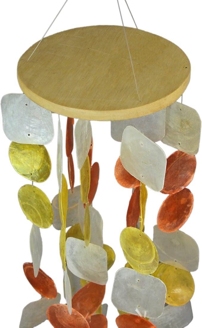 Amber, Yellow and White Capiz Shell Mini Wind Chime Garden Patio Yard