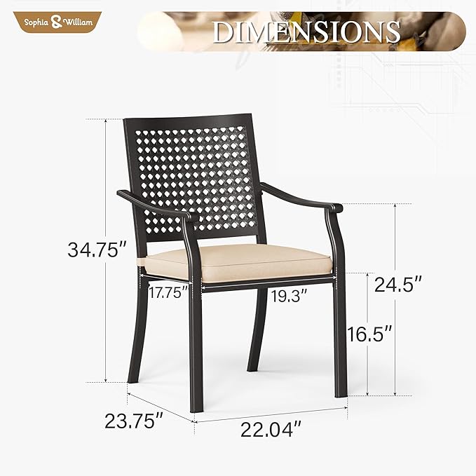 PHI VILLA Metal Outdoor Dining Chairs Set of 2 - Stackable Black Patio Chairs, 300lb Capacity (Beehive)
