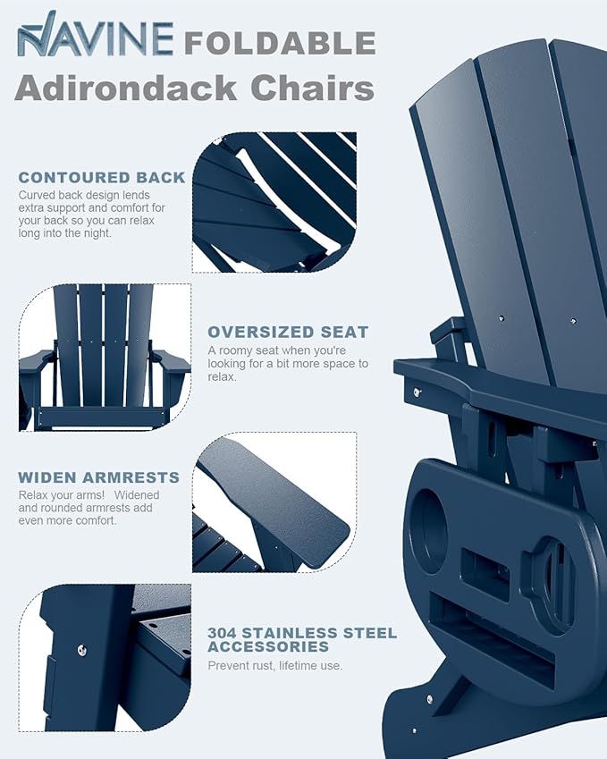 Adirondack Chair Set of 8, HDPE Folding Adirondack Chair with Multifunctional Cup Holder, Weather Resistant Fire Pit Chair for porches, patios, poolsides, Decks.