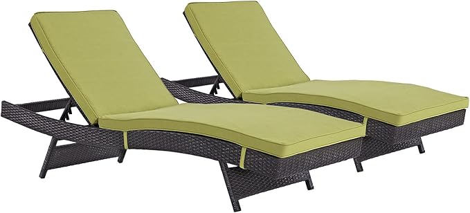 Modway Convene Wicker Rattan Outdoor Patio Chaise Lounge Chairs in Espresso Peridot - Set of 2