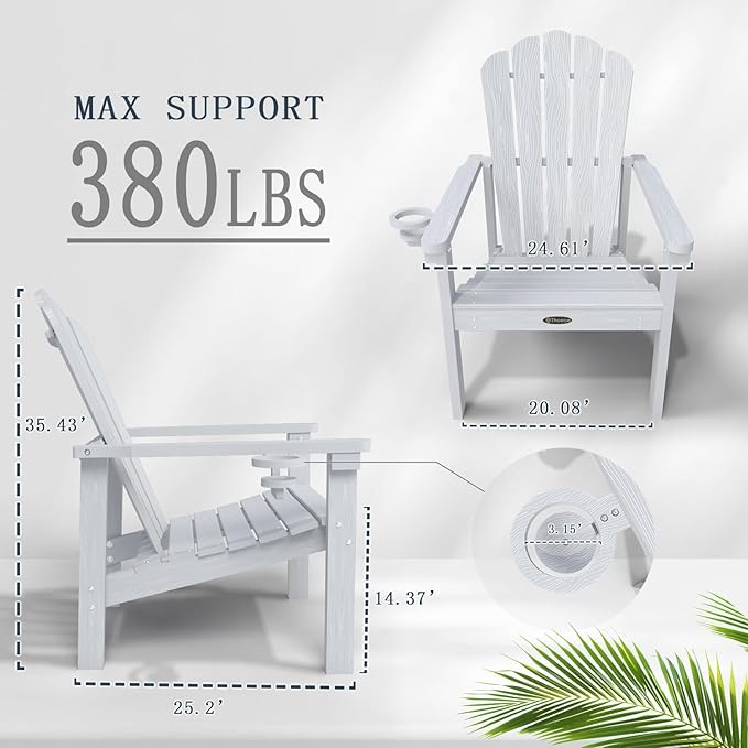 Stackable Adirondack Chair, HDPE All-Weather Adirondack Chairs - Durable and Space Saving, Plastic Outdoor Fire Pit Chairs with Cup Holder,White