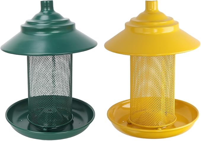 Finch Feeder - All-Metal Squirrel Proof Thistle Nyjer Seed Bird Feeder for Outdoors, 2.5LB Capacity, Powder-Coated Rust Resistant Mesh Design for Goldfinches & Small Birds Yellow