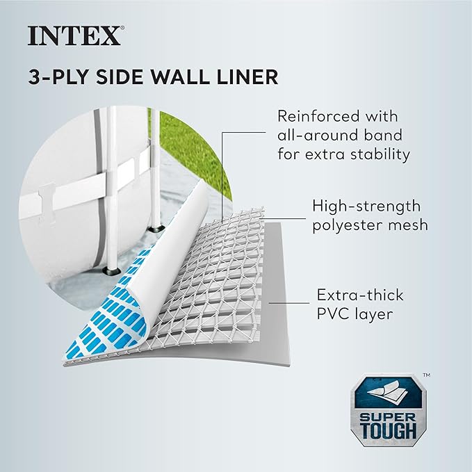 INTEX 26725EH Prism Frame Premium Above Ground Swimming Pool Set: 15ft x 48in – Includes 1000 GPH Cartridge Filter Pump – Removable Ladder – Pool Cover – Ground Cloth