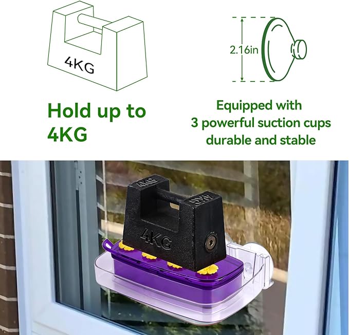 2 Pack Window Hummingbird Feeder with Strong Suction Cup, Plastic Hummingbird Feeders for Outdoors, Built-in Moat,Easy to Clean and Refil (10oz) (2, Purple)